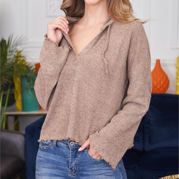 Mocha Ribbed hooded top - Picture 9 of 12